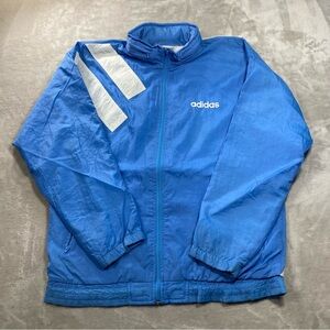 Vintage Adidas 90s Windbreaker Baby Blue Retro Zip Track Jacket Sz M With Hood